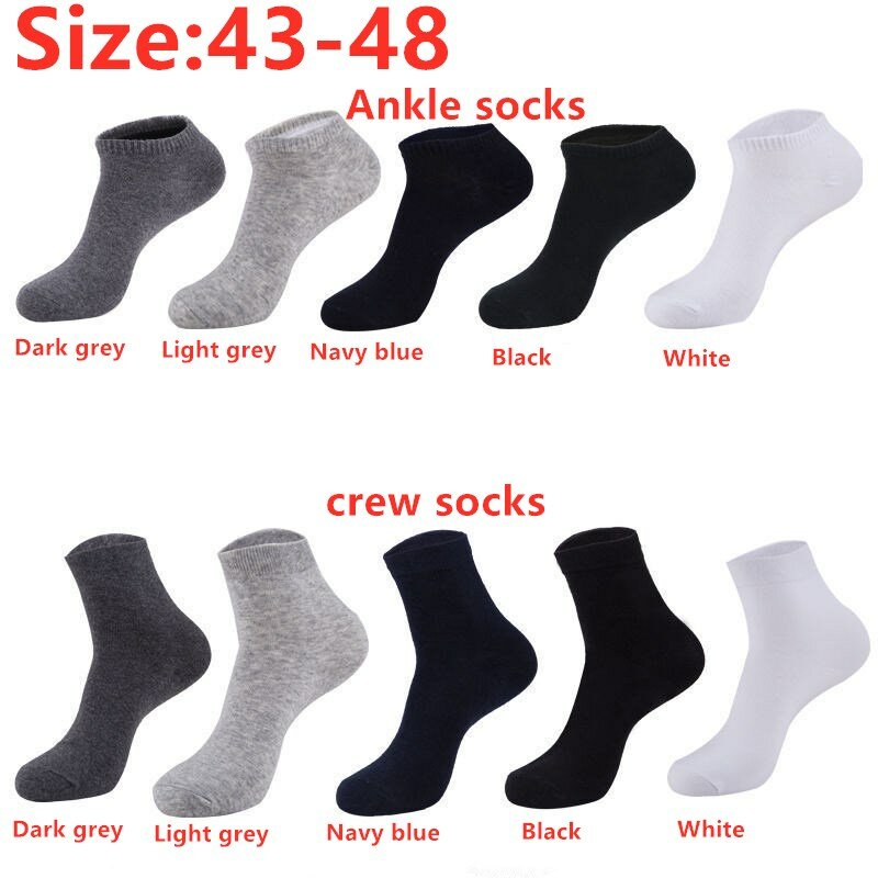 5 Pairs Funny Halajuku soild colour extra big size Socks Hosiery Men High Quality Black White Casual Cotton Short crew Socks