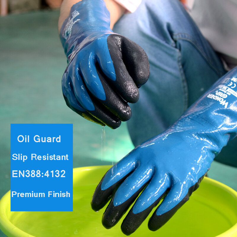 Oil Resistant Work Gloves Safety Nitrile Fully Dipped Long Cuff Gas Anti Biotic Slip Waterproof Acid-base Chemical Proof