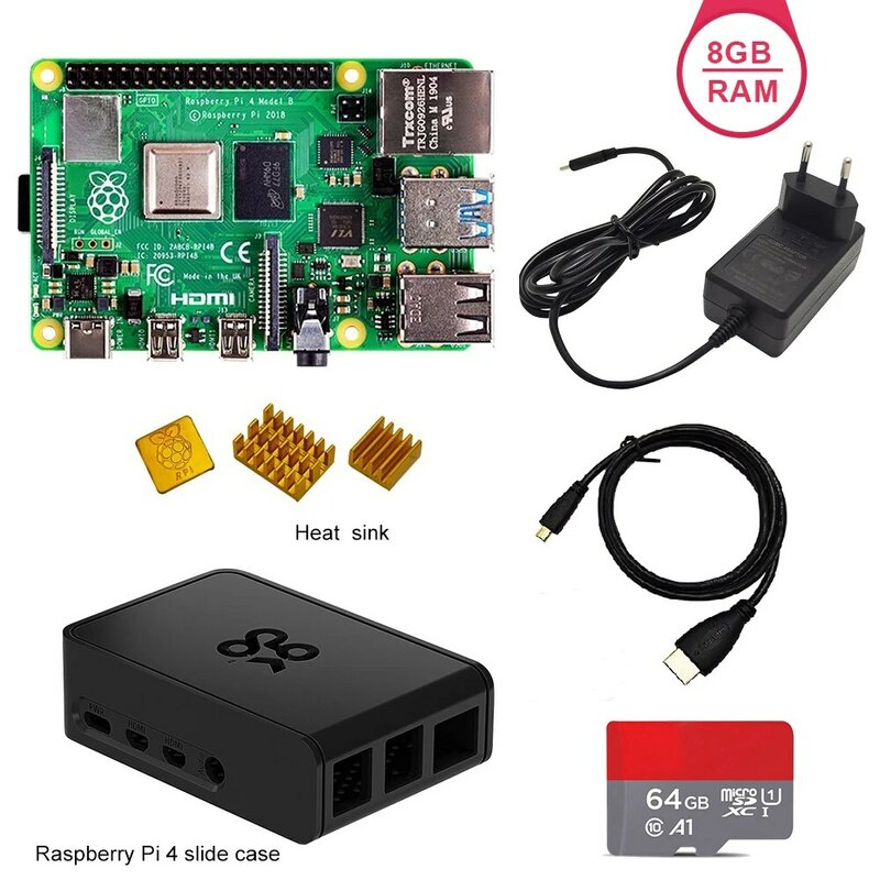 Pré-vente Raspberry pi 4 8 go kit Ram Raspberry Pi 4 modèle B PI 4B 8 go: + dissipateur de chaleur + adaptateur secteur + boîtier + 32/64/128 go SD + câble HDMI