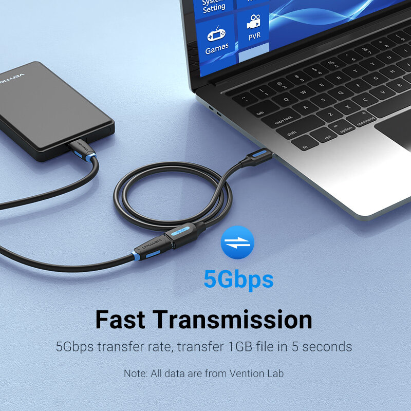 Vention kabel ekstensi USB 3.0, kabel ekstensi USB 3.0 2.0 untuk PC Smart TV Xbox One SSD kecepatan cepat