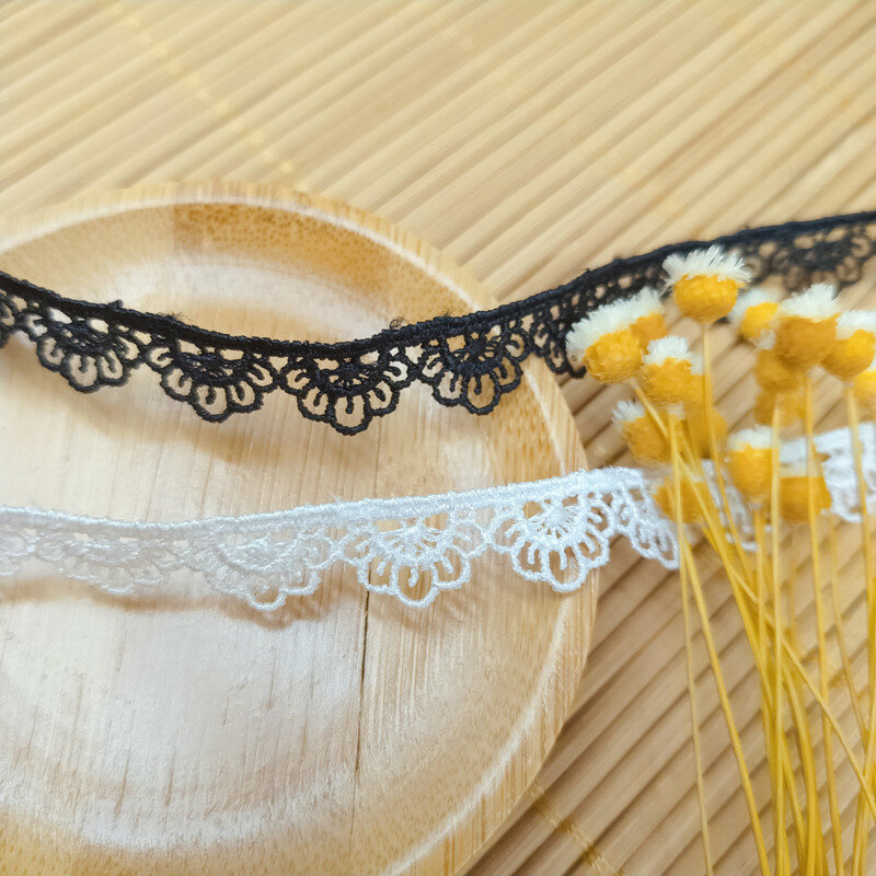 1Yards High Quality Embroidery Lace Fabric White Black Lace Ribbon 1cm Lace Trim Sewing Trimmings Collar encajes dentelle EQ50