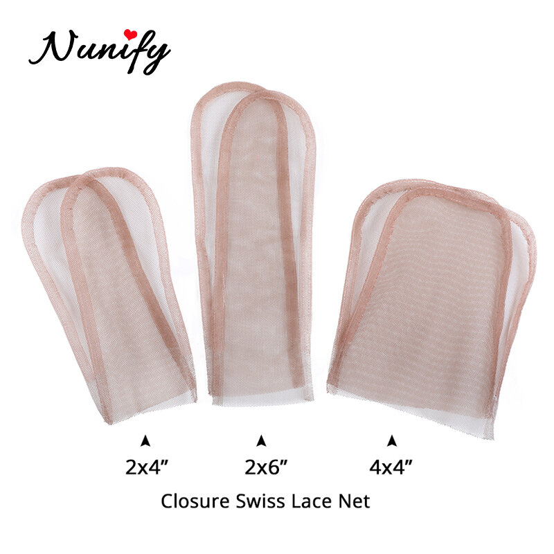 Nunify 4X4Inch Zwitserse Vetersluiting Frontale Base Bruine Hand Geweven Haar Netto Stuk Voor Maken Lace Pruiken Cap Sluiting pruik Accessoire