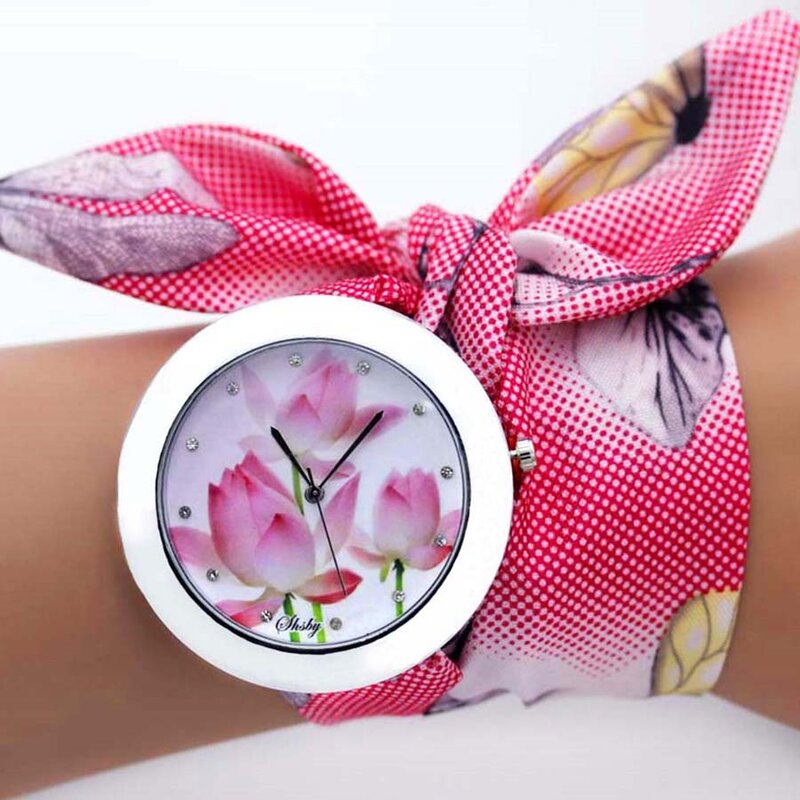 Shsby nowa wyjątkowa damska tkanina kwiatowa zegarek modna damska sukienka zegarek wysokiej jakości tkanina zegarek słodka bransoletka zegarek