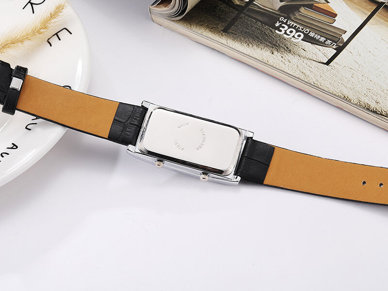 Jam tangan pasangan uniseks, arloji minimalis sederhana tali kulit asli Quartz, jam tangan pria wanita putih hitam