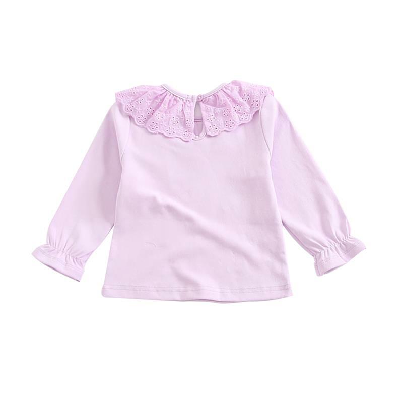 가을 아기 소녀 티 셔츠 유아 의류 긴 소매 탑 코튼 인과 블라우스 솔리드 컬러 인형 칼라 키즈 셔츠