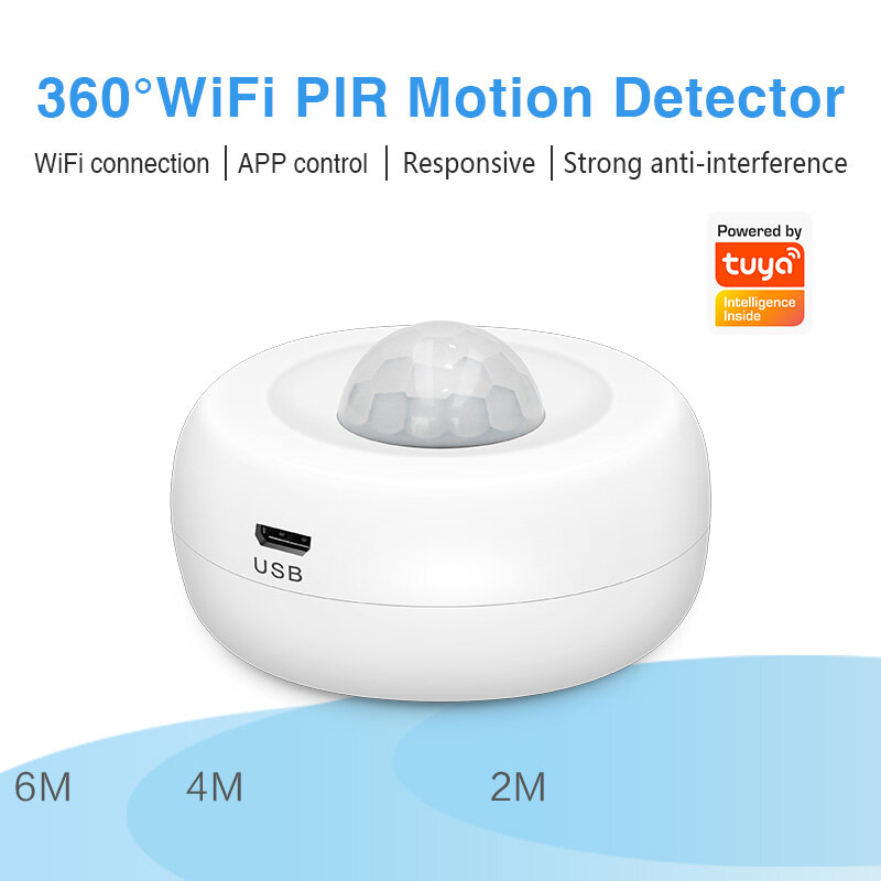 Detector de movimento pir tuya, sensor de movimento wi-fi com carregamento usb, aplicativo smart life, sem fio, sistema de segurança para casa