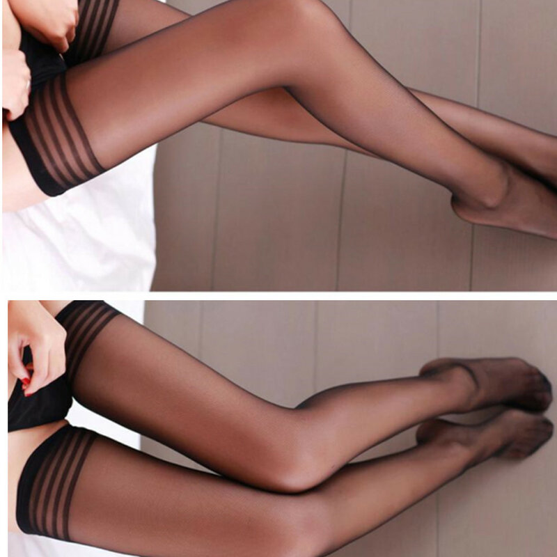 Calcetines altos negros a la moda para mujer, medias lisas informales de terciopelo suave y Flexible por encima de la rodilla, calcetines largos a rayas sexys