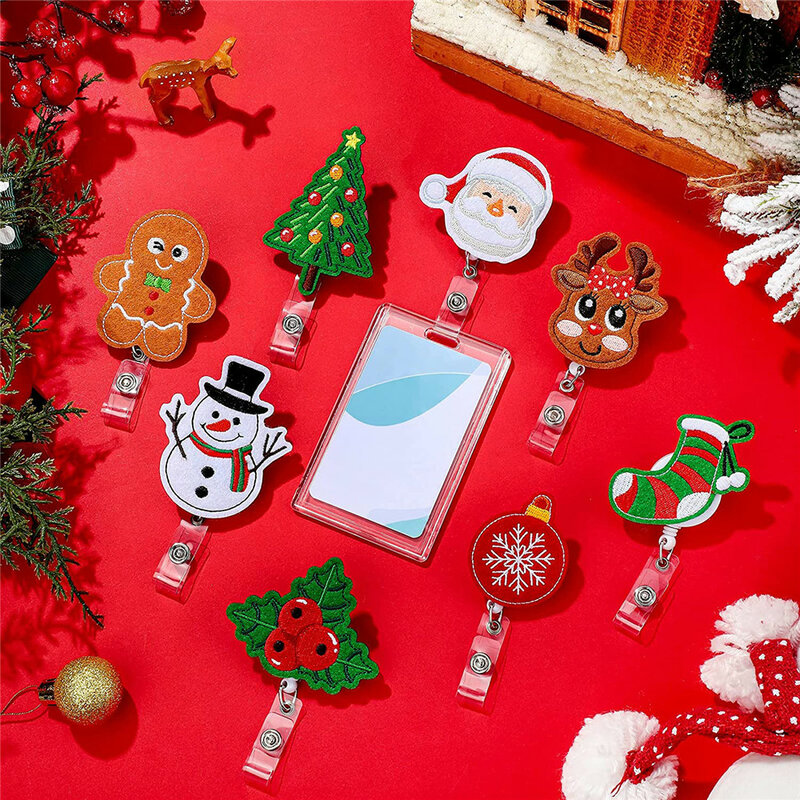 De dibujos animados de Navidad retráctil enfermera insignia Clip estudiantes Doctor Id Clip de soporte de tarjetas credenciales Santa Claus muñeco de nieve patrón