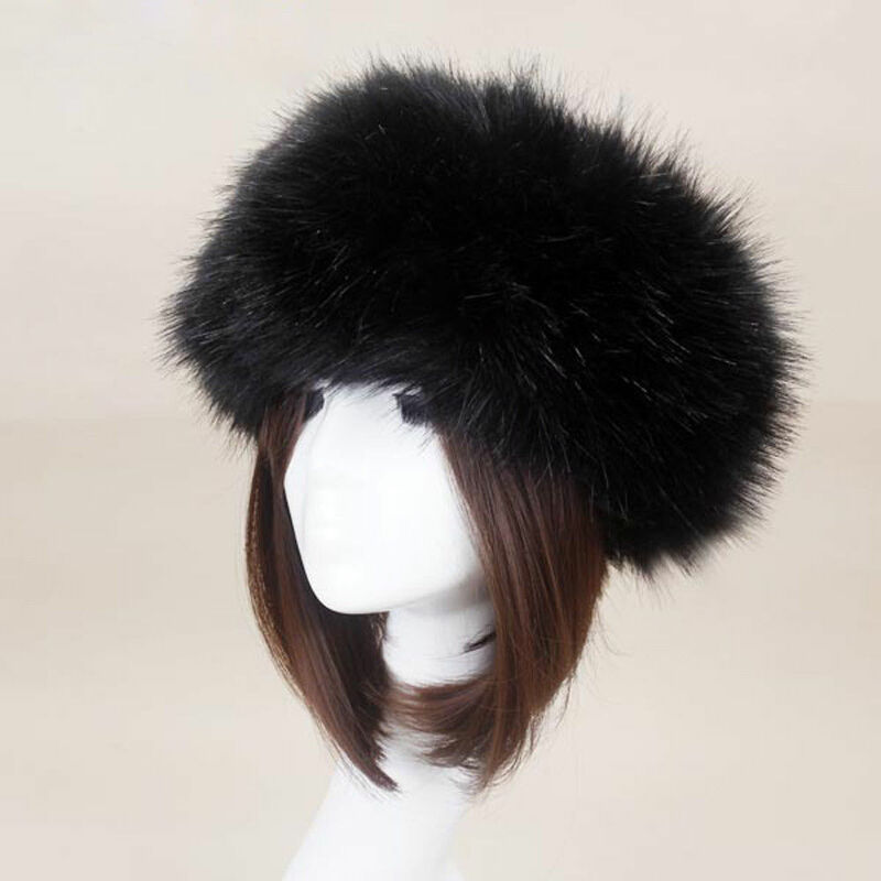 Faixa de cabelo grossa peluda macia russa, pele falsa para mulheres e meninas, chapéu aquecedor de orelha para o inverno