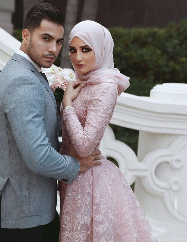 Custom Made Mermaid muzułmańskie suknie ślubne Arabia saudyjska islamskie suknie ślubne z welonem