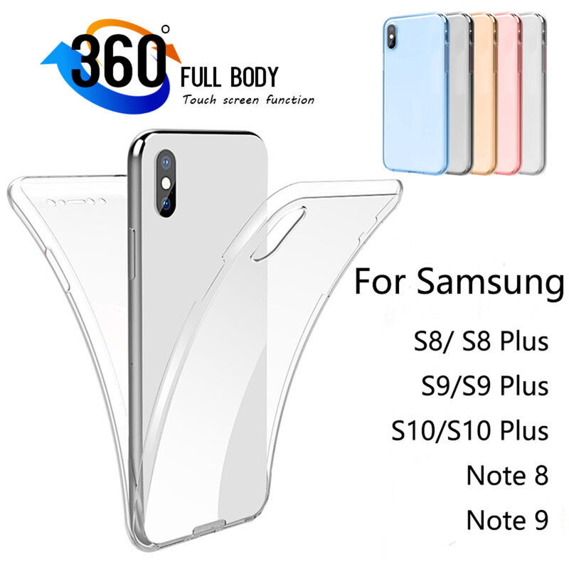 Transparent 360 Degree Full Body Double Sided TPU Phone Case For Samsung Galaxy S8 S9 S10 Lite Plus Soft Clear Cover Note 8 9
