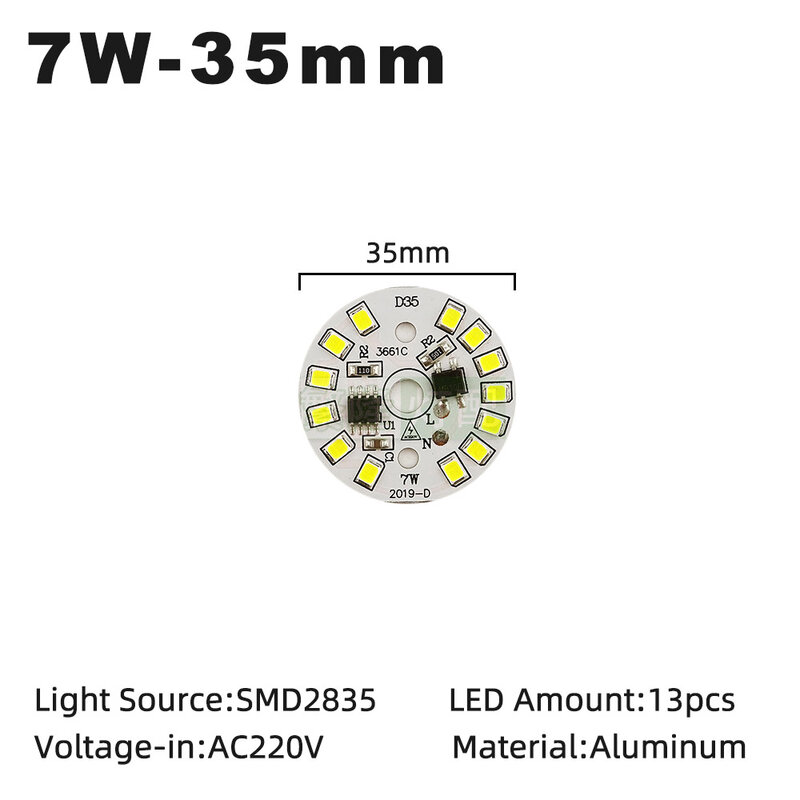 Puces d'éclairage LED ac 220v SMD2835, 3W 5W 7W 9W 12W, 5 pièces/lot, perles d'éclairage LED, pilote gratuit, panneaux lumineux, plaques de lampe en aluminium pour ampoule LED