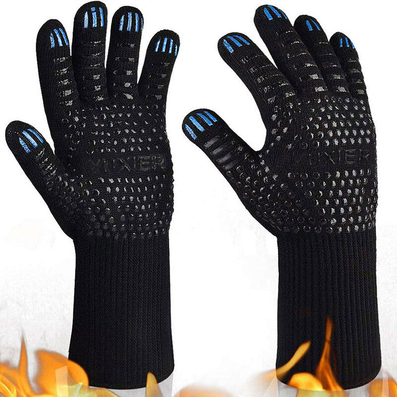 Цельнокроеные перчатки для барбекю, митенки для духовки с высокой термостойкостью, 500, 800 градусов, огнеупорные перчатки для барбекю с тепло...