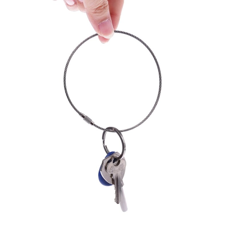 Edelstahl Draht Keychain Kabel Schlüssel Ring Kette Outdoor Gepäck Tag Schleife Seil U2JB