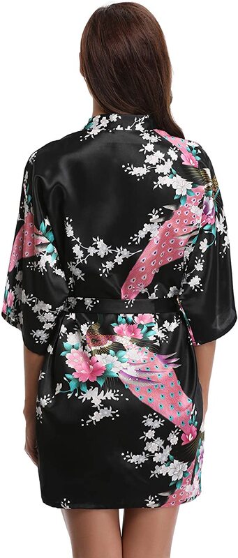 Vestido Kimono con estampado Floral para mujer, bata de satén de seda de estilo chino, color púrpura, tallas S, M, L, XL, XXL y XXXL
