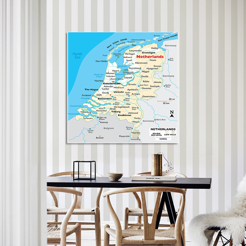 150*150Cm Nederland Orografische Kaart Grote Non-woven Canvas Schilderij Muur Poster Klas Home Decoratie School levert
