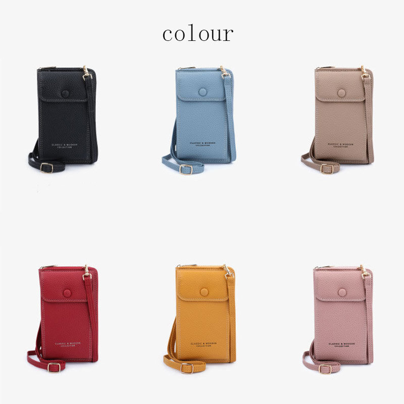 Fashion Large Capacity Phone Purse Wallet for Women PU Leather Solid Color Shoulder Bag Small Crossbody Handbag Pack