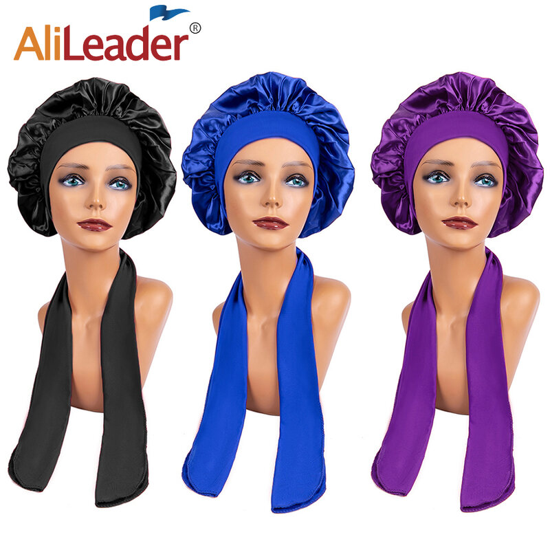 Женская атласная однотонная Мягкая Шелковая ночнушка, шляпа с повязкой на голову для женщин, детский шелковый шарф, ночнушка, Alileader