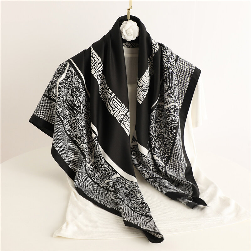Foulard carré en sergé imprimé pour femmes, châle, enveloppes, bandeau musulman, Hijab, Bandana pour cheveux, automne 2022