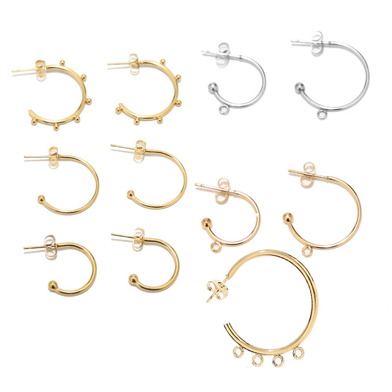 10pcs Stainless Steel Gold Plated C Shape Huggie Earring Posts Anti-allergy Stud Earrings Components for DIY Women Jewelry Gifts