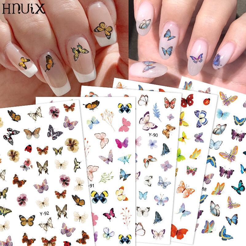 HNUIX 1 лист наклеек для ногтей бабочка цветок переводная наклейка Слайдеры для дизайна ногтей украшение тату Маникюр конверты инструменты