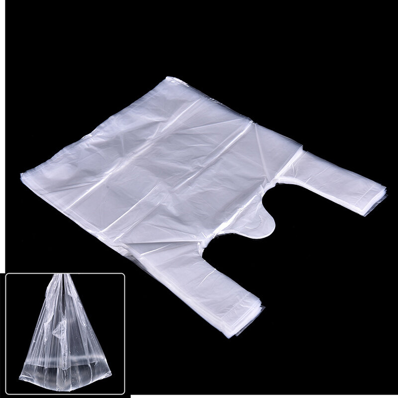 46pcs 15*23cm Plastic Bag Carry Out Bags Retail Supermarket Grocery Shopping Handle Food Packaging Home Storage Kitchen Accessor