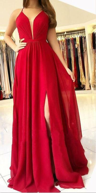 Сексуальные красные платья а-силуэта для выпускного вечера, длинное женское шифоновое вечернее платье 2021, Дешевое платье подружки невесты, женские вечерние платья
