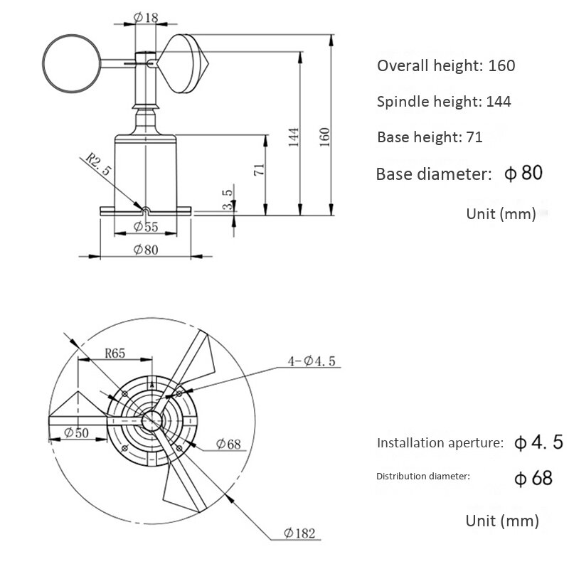 0-70M/S Sensor Kecepatan Angin Tubuh Polikarbonat 4-20MA 0-5V 0-10V RS485 Anemometer Pemancar Kecepatan Angin Keluaran Pulsa