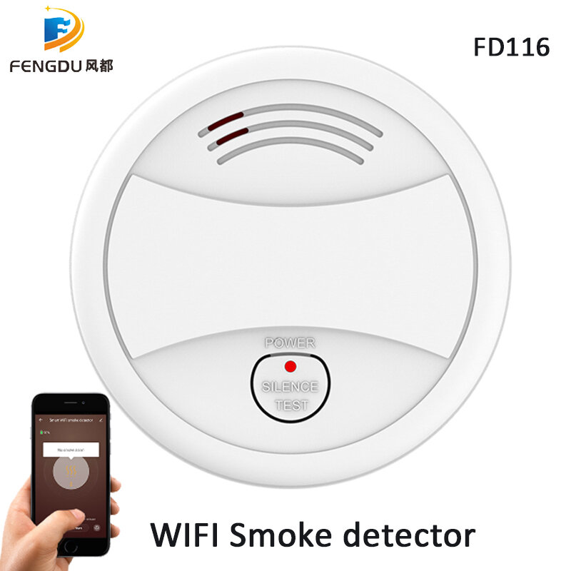 Detector de humo con WIFI, 2 piezas, Tuya APP, Sensor de alarma de incendios, protección de humo independiente, Control remoto para Android e IOS