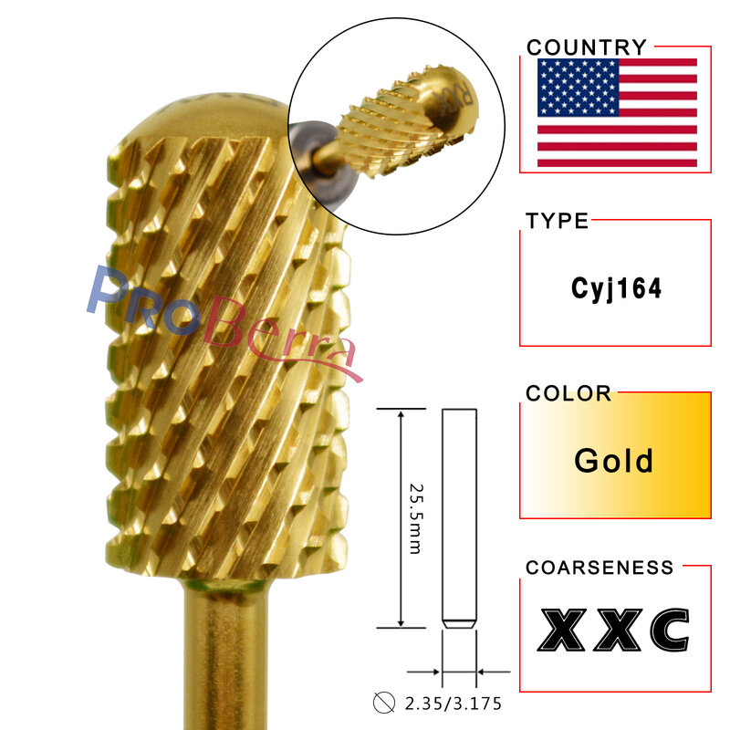 NAILTOOLS 6.6 Large Barrel Round Smooth top Gold  Milling Cutter Nail File Tool drill bit Accessories