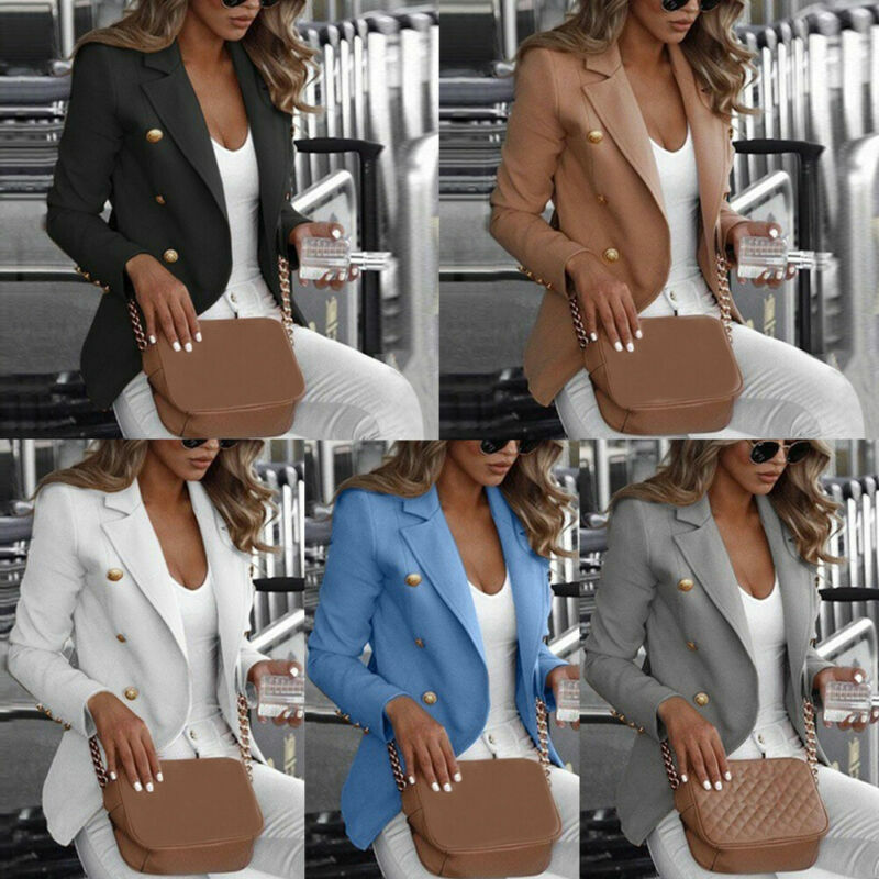 Plus ขนาด S ถึง 4XL ผู้หญิง Blazer สูทเสื้อ OL ธุรกิจแจ็คเก็ตฤดูใบไม้ร่วงสีทึบ Single-Breasted Slim สุภาพสตรี Blazer Outerwear
