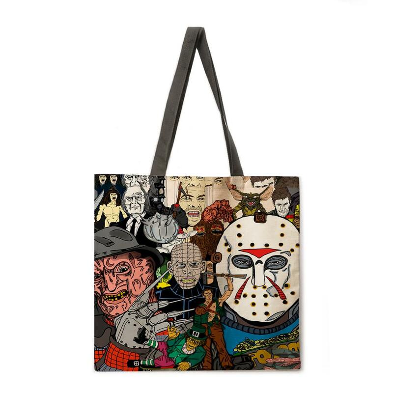 Borsa a tracolla borsa da donna casual con stampa di Halloween borsa in tessuto di lino borsa shopping pieghevole borsa da spiaggia riutilizzabile