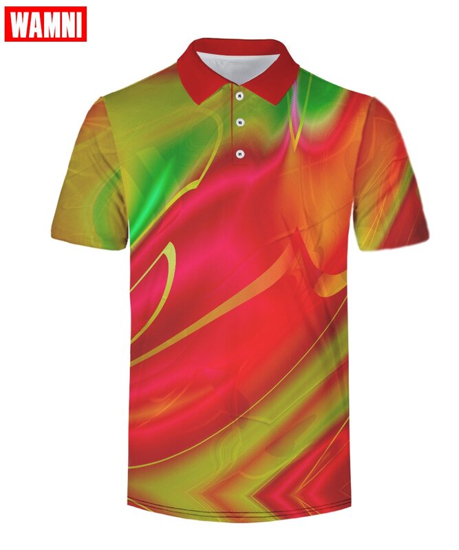 WAMNI Tennis Colorful 3D Polo Shirt Gradient Dry Slim Striped Loose Streetwear Turn-down Collar Polo-shirt Breathable