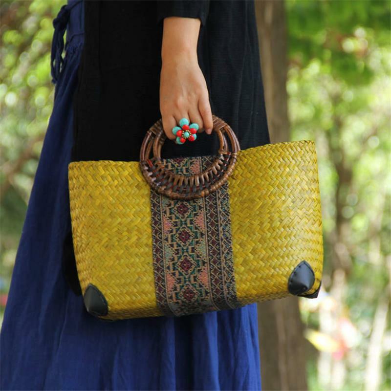 34x2 0 см Новый стиль Женская соломенная сумка из Таиланда пляжные сумки путешествия отпуск на море плетеная сумка ручной работы a6101