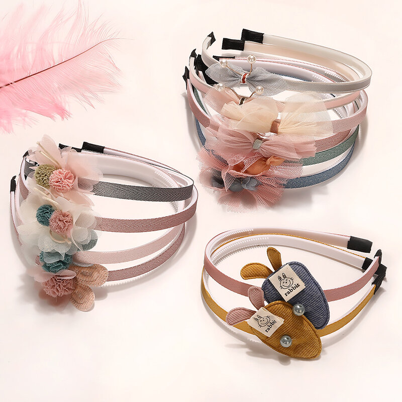 Diademas de colores con dibujos animados para niña, diademas con orejas de lazo, accesorios florales para el cabello