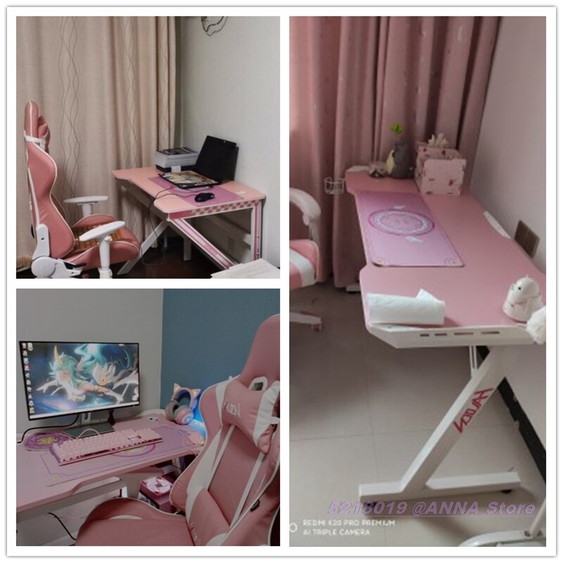 Armor Pink-type 게임 데스크 100x60x75cm 컴퓨터 데스크탑 테이블 소녀 홈 러블리 의자 세트 다리 Z 2020 핫 세일, 더블 라인 홀