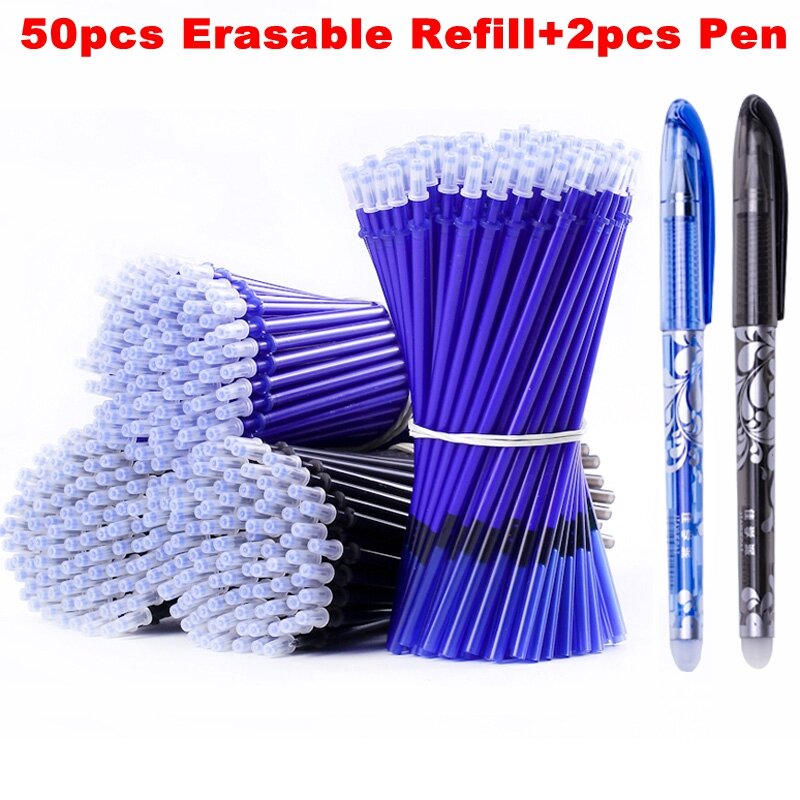 53Pcs/Lot Erasable Pen Refill Set Washable Handle 0.5mm Blue Black ink Rods Gel Pen School Office Writing Student Stationery