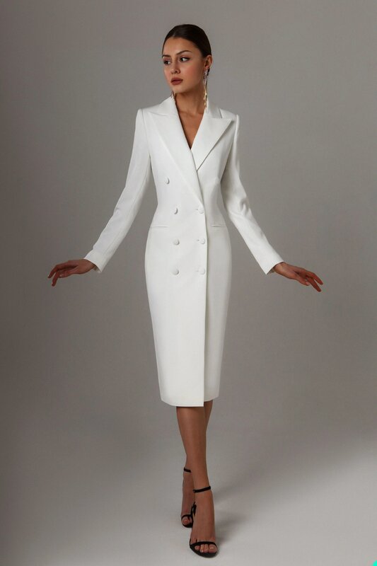 White Double Breasted Long Jacket Suits Women Ladies Prom Evening Guest Formal Wear Custom Made