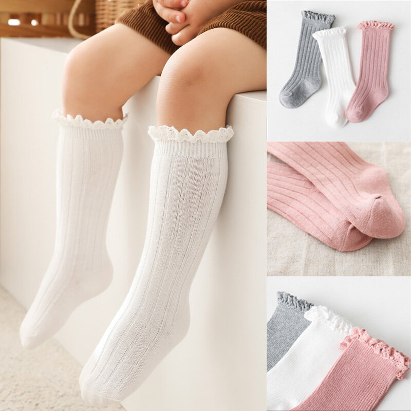 Nuovi calzini per neonate calzini per bambini con volant per bambini calzini lunghi lunghi in cotone morbido calzini per bambini in pizzo per bambini 0-5 anni