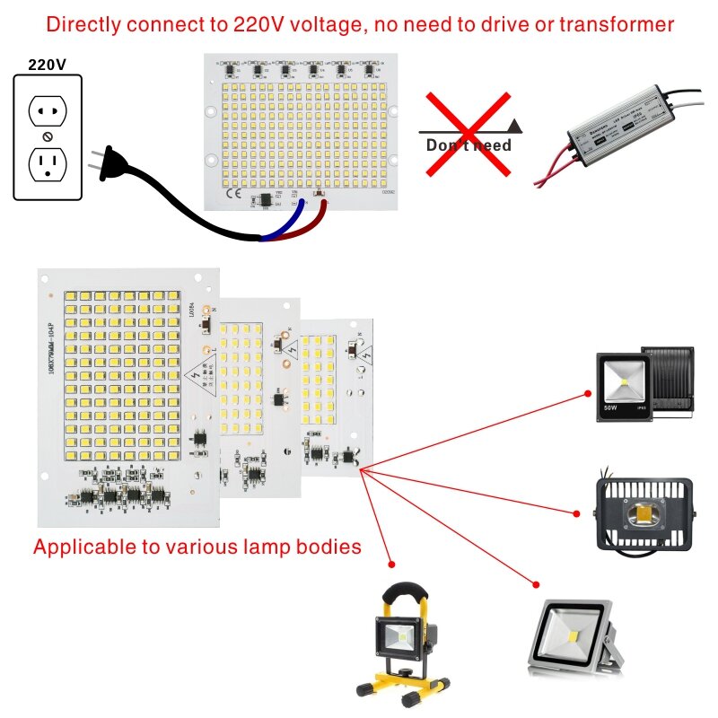 SMD 2835 Chip LED 100W 50W 30W 20W 10W Manik-manik Lampu Sorot AC 220V-240V Lampu Sorot Led DIY untuk Lampu Sorot Pencahayaan Luar Ruangan