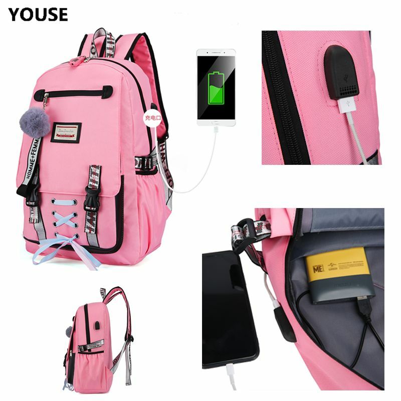 Large school bag school bag backpack girl backpack school backpack female teen with lock usb anti-theft teens high school