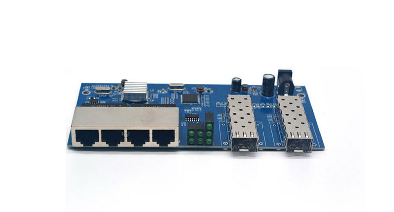 PCBA – convertisseur de média Fiber optique 10/100/1000M, 4 RJ45 et 2 ports, commutateur Gigabit Ethernet vers émetteur-récepteur Fiber