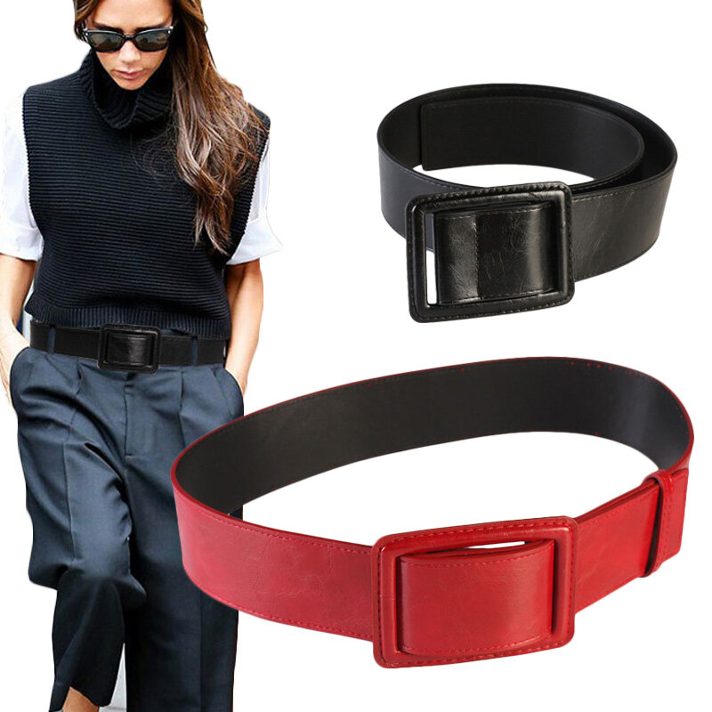 Cinturón naranja superancho para mujer, vestido negro decorativo, sencillo, a la moda, color albaricoque, sellado de cintura de cuero rojo, 105x5,5