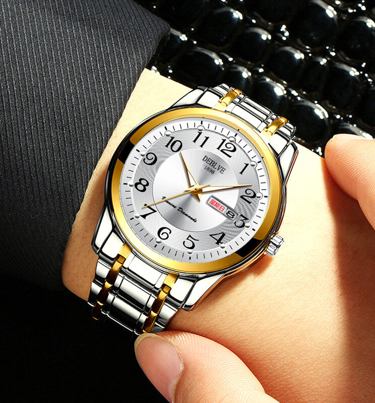 Reloj de pulsera de cuarzo para hombre, cronógrafo de lujo, Luminoso, de acero inoxidable, resistente al agua, con calendario y fecha, para negocios