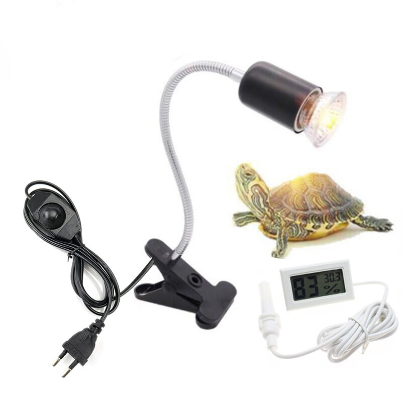 Lampe de reptile UVAUremboursable avec pince, kit de support d'ampoule de tortue, hygromètre therye.com, tortues, kit de lampe chauffante pour se prélasser