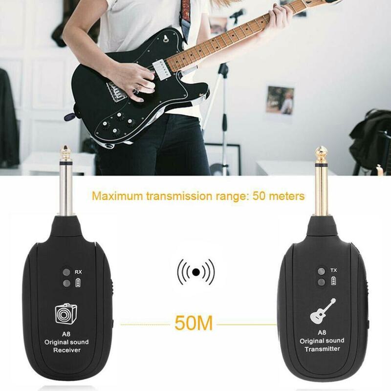 A8 UHF inalámbrico guitarra sistema transmisor receptor 50M para bajo eléctrico