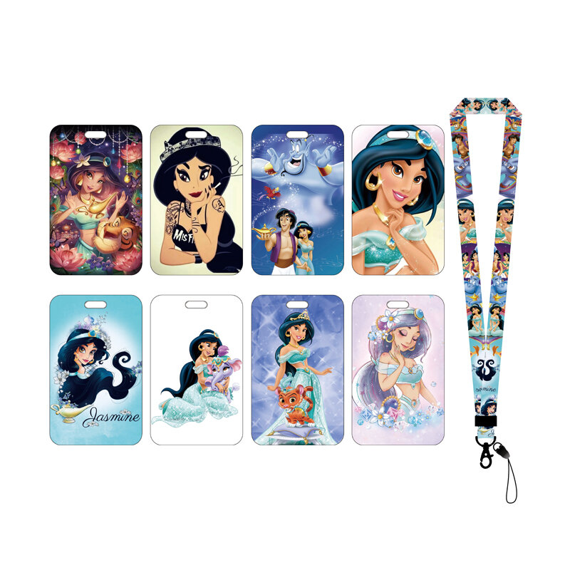Disney Jasmin Aladdin Frauen Visitenkarte umfasst ID-Karten inhaber Studenten Bus karte Fall Lanyard Besuch Tür Identität Abzeichen