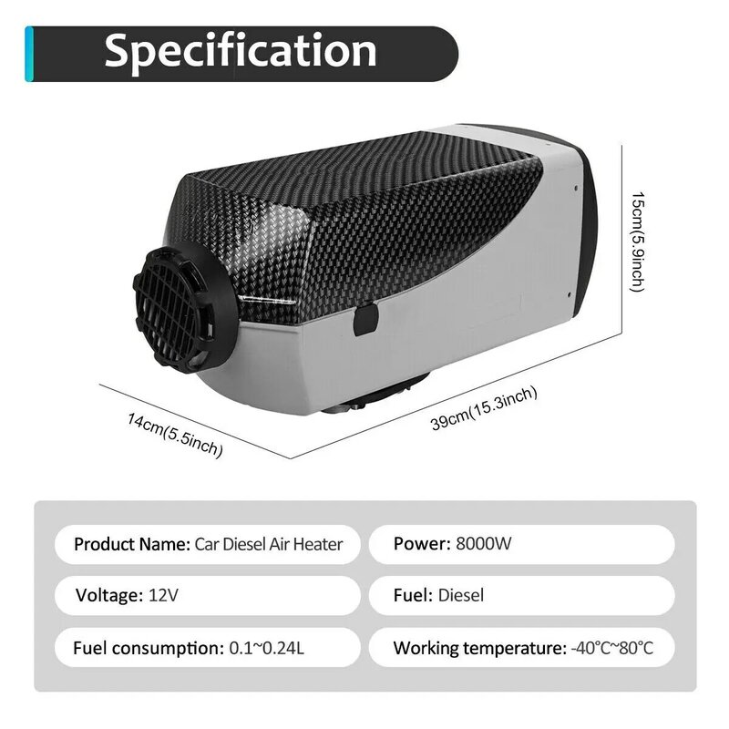 12V 8000W Auto Heater Lcd Monitor Switch Air Diesels Brandstof Heater Voor Boten Bus Auto Heater Met Afstandsbediening control + Silencer Voor Gratis