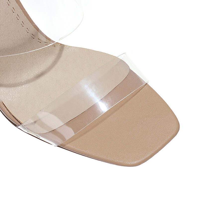 Sandalias de tacón alto transparentes de PVC para mujer, zapatos de punta cuadrada, zapatillas transparentes, ocio, vacaciones, Buty Damskie 39