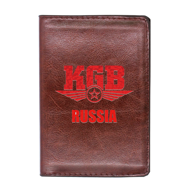 Capa de passaporte em couro para homens e mulheres, carteira de identidade fina, estojo organizador de documentos, carteira de viagem, Rússia, Cool KGB, Classic